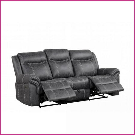 Dark Gray Microfiber 3-Seat Power Motion Living Room Sofa with Drop Down Table & USB Port | Microfiber | Synthetic Wood | Tight Back