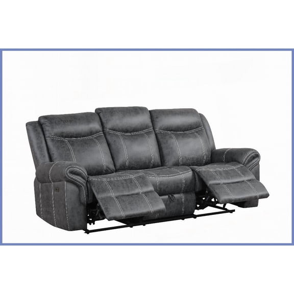 Dark Gray Microfiber Power Motion Sofa with Drop Down Table & USB - Modern Living Room Essential