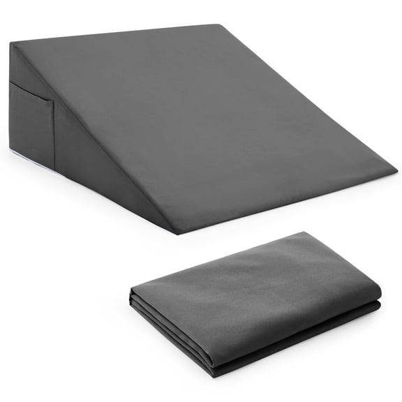 Dark Gray Microfiber Wedge Pillow Cover 24" x 24" x 12", Zippered Replacement Case with Side Pockets for Reading Pillow (Cover Only, No Insert)