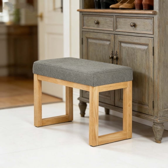 Dark Gray Mini Entryway Bench, Wooden Frame Soft Cushion Seat, Freely ...