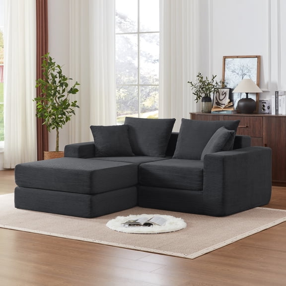 Dark Gray Modular Sectional Loveseat Cloud Sofa, No Assembly Couch with Non Slip Base and Deep Seat,for Customizable Living Spaces Cozy Sleeper Sofa for Small Space, L Shape Chaise for Living Room.
