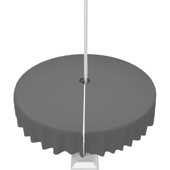 Dark Gray Outdoor Tablecloth with Umbrella Hole and Zipper, Solid Color Table Cover for Round Tables Waterproof Tabletop Collection for Patio, Garden, Picnic, Camping 60R