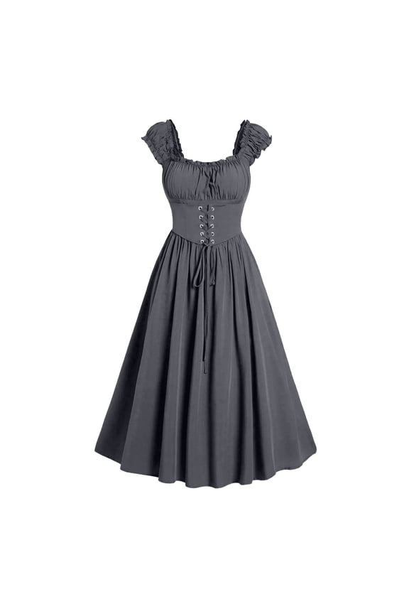 Dark Gray Oversized Dress for Women Fall Summer Sleeveless Short Sleeve Crewneck Lace Medieval Goth Ripped Tie Knot Renaissance Distressed Steampunk Dress Ladies 2026 S