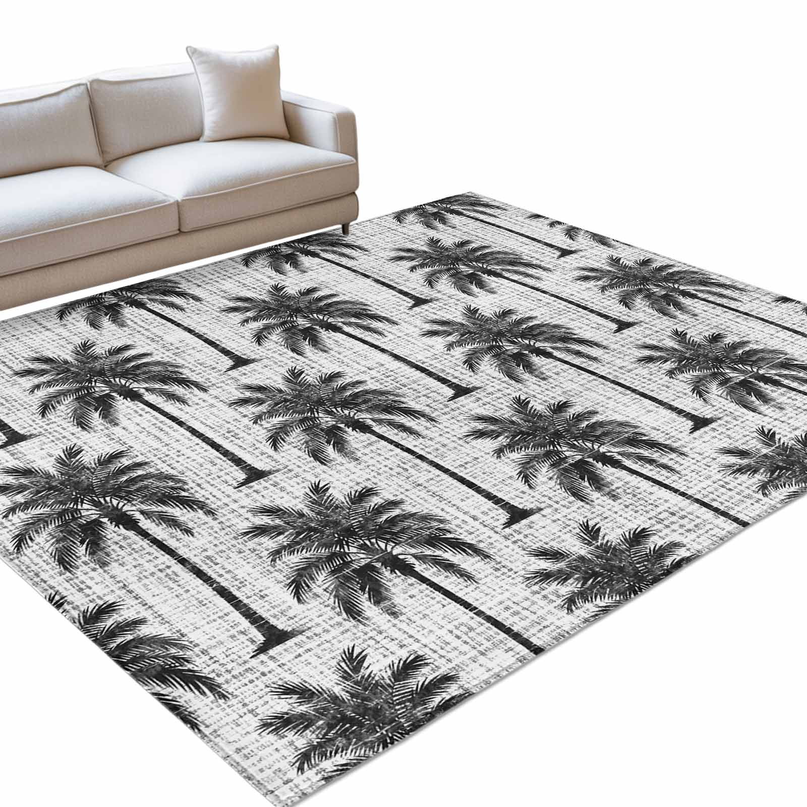 Dark Gray Palm Tree Area Rugs 6x9ft Country Linen Texture Tropical ...