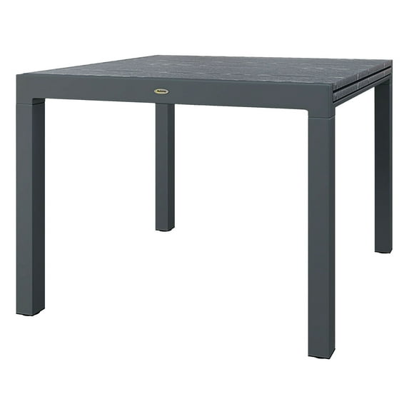 Dark Gray Patio Table for 8, Expandable Outdoor Dining Table - Aluminum Frame, Wood Effect Steel Top - Rectangle Garden Table for Backyard