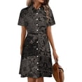 thumbnail image 1 of Dark Gray Patterned Patchwork Quilt Womens Shirt Dresses Women'S Short Sleeve Dress Turn-Down Collar Dress A Line Casuall Dress Oversize(XS-6XL), 1 of 7