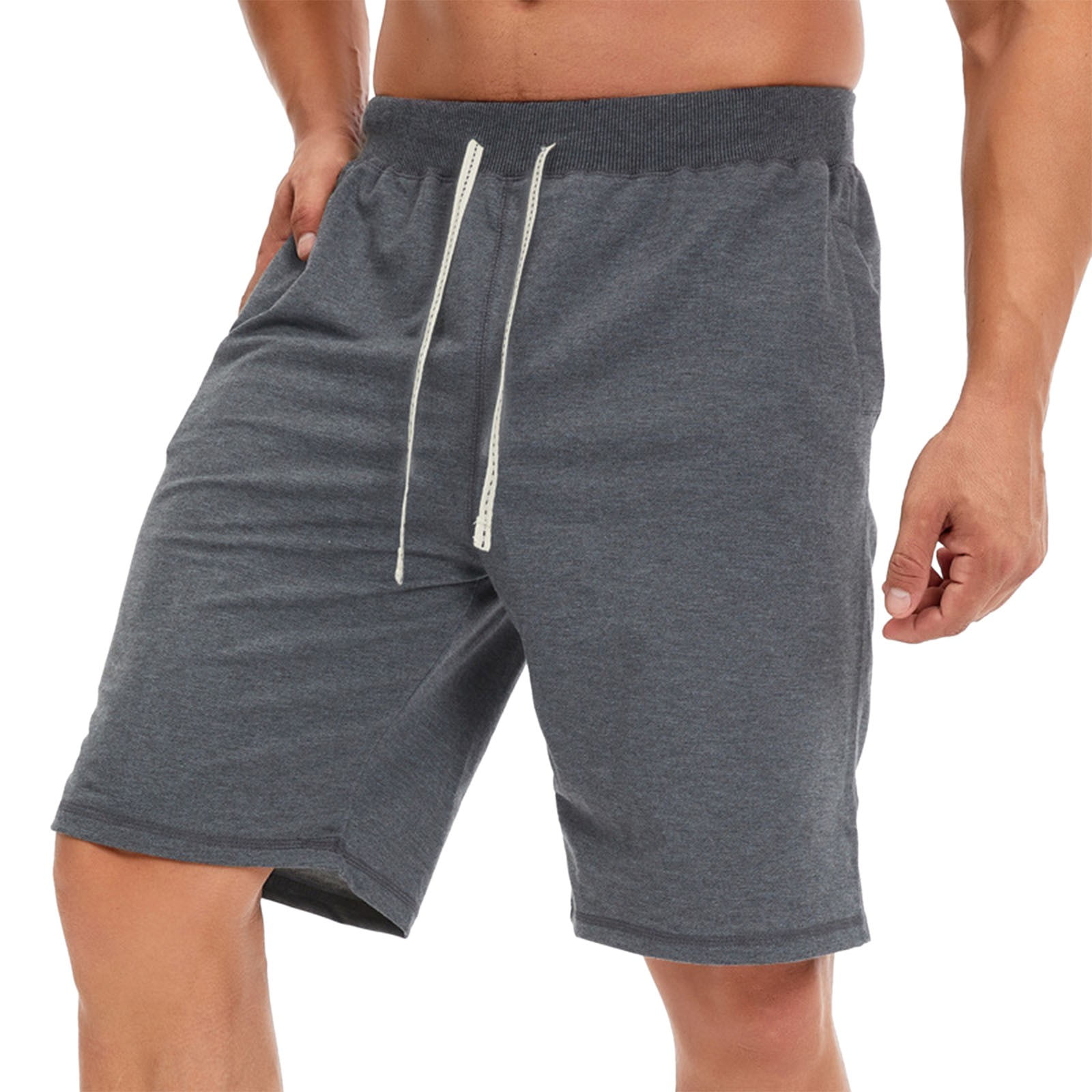 Dark Gray Plus Size Shorts Casual With Pockets Solid Shorts Beach Sports  Drawstring Shorts Men Summer Men's Casual Shorts