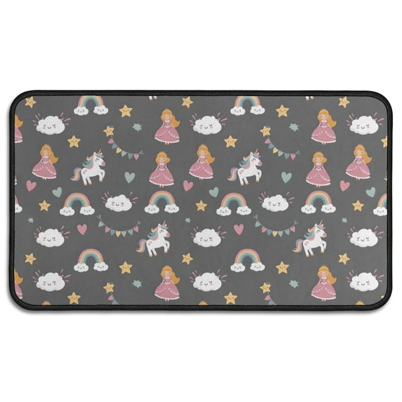 Dark Gray Princess Unicorn Cloud Pattern Door Rugs,Washable Non Slip Door Mats Indoor,Decorative Door Mats,Entry Mat Indoor for Entrance,Bedroom,Kitchen,Bathroom,30"x17"