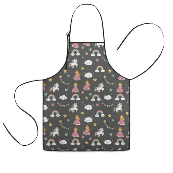 Dark Gray Princess Unicorn Cloud Pattern Kids Aprons for Girls and Boys,Adjustable Neck Strap Toddler Aprons for Kids Cooking Baking