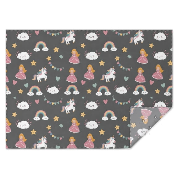 Dark Gray Princess Unicorn Cloud Pattern Rectangle Tablecloth 60"x84",Waterproof Polyester Rectangle Table Cloth, Wipeable Spillproof Polyester Tablecloth for Dining, Camping, Indoor and Outdoor