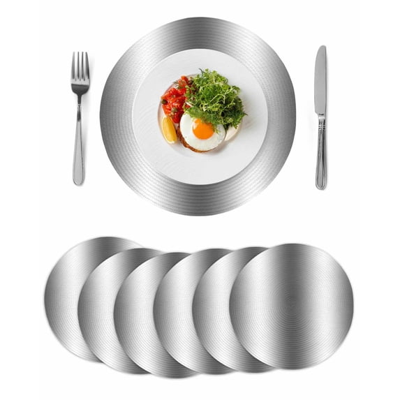 Dark Gray Round 13 Inch Placemats Set of 6, Gradient White Abstract Minimalist Stripe HeatResistant Non Slip Place Mats for Dining Table, Wipeable Braided Kitchen Table Mats for Housewarming