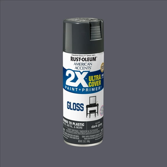 Dark Gray, Rust-Oleum American Accents 2X Ultra Cover Gloss Spray Paint-327886, 12 oz