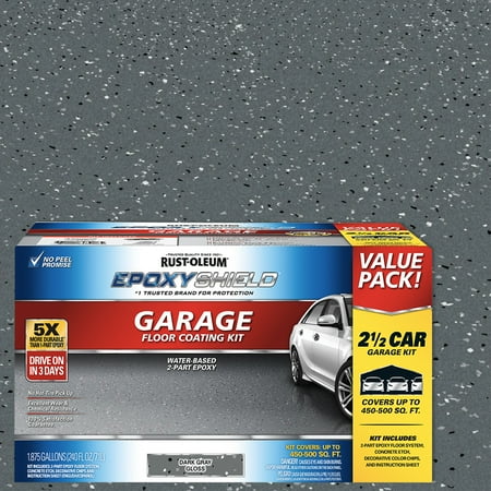 Dark Gray, Rust-Oleum EpoxyShield Water-Based Epoxy Garage Floor Coating-365186, Gloss 2.5-Car, 2 Gal Kit, 1 Pack