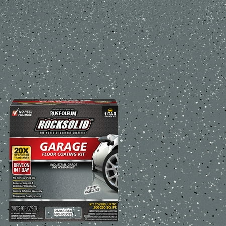 Dark Gray, Rust-Oleum RockSolid Garage Floor Coating Kit-317286, High Gloss 1-Car, 90 oz Kit, 1 Pack