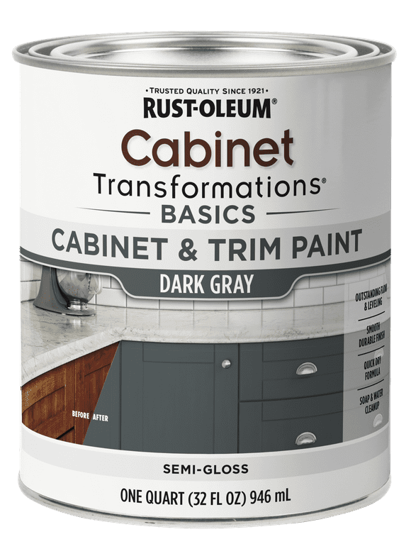 Dark Gray, Rust-Oleum Transformations Semi-Gloss Cabinet & Trim Paint-372010, Quart