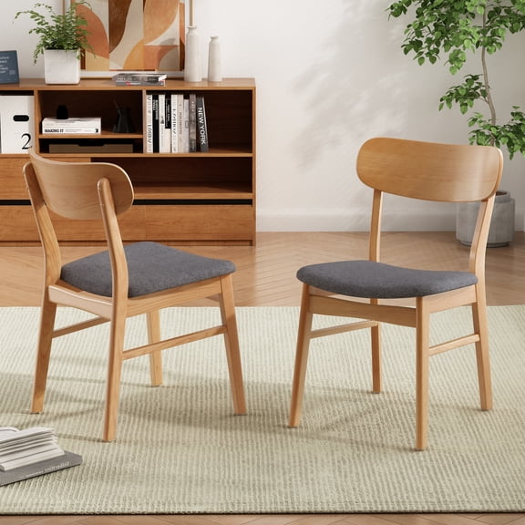 Dark Gray Set of 2 Dining Chairs with Fabric Cushioned Seat and Solid Rubberwood Legs,Sturdy Modern Kitchen Chairs for Dining Room,Breakfast Nook,or Office,Comfortable,Easy to Clean