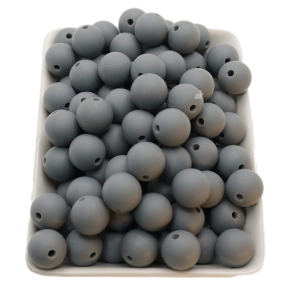 Dark Gray Silicone Beads For Keychain Making, Necklace, Bracelet Making Kit (15mm, 100pc, Dark Gray) - Jewelry Making Kit - Silicone Beads