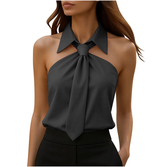 Dark Gray Sleeveless Off The Shoulder Tee Shirts for Women Summer Fall Collared High Neck Backless Halter Strap Spandex Plain Tops Shirt Womens 2026 Clothes Y2K L