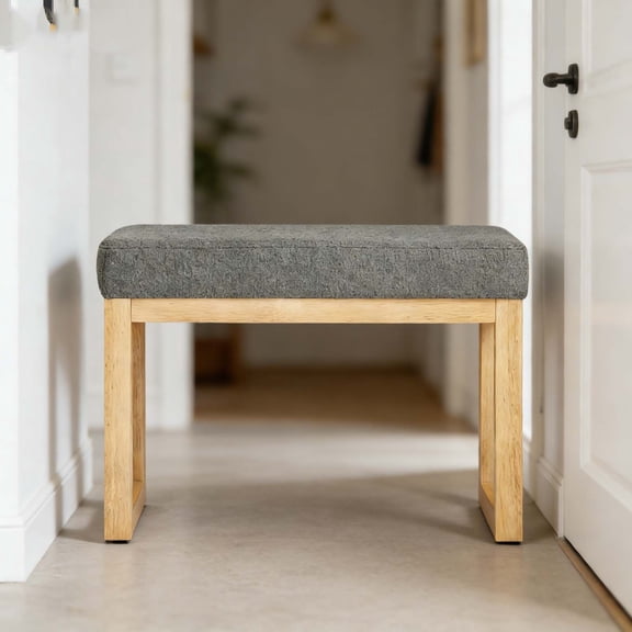 Dark Gray Small Entryway Ottoman Bench, Wooden Frame Soft Cushioned Seat, Freely Placed Space-Saving Mini Bench for Small Spaces Entry Bedroom