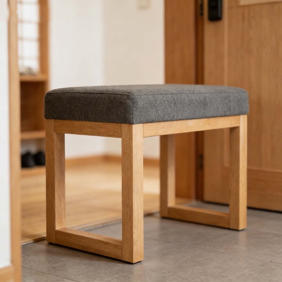 Dark Gray Small Ottoman for Compact Spaces, Wooden Frame Soft Cushion, Multipurpose Bench for Entryway & Bedroom Use