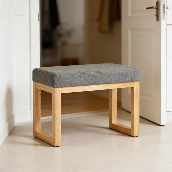 Dark Gray Soft Cushioned Ottoman Bench, Small Wooden Frame, Entryway Bedroom Bench for Compact Living Small Spaces