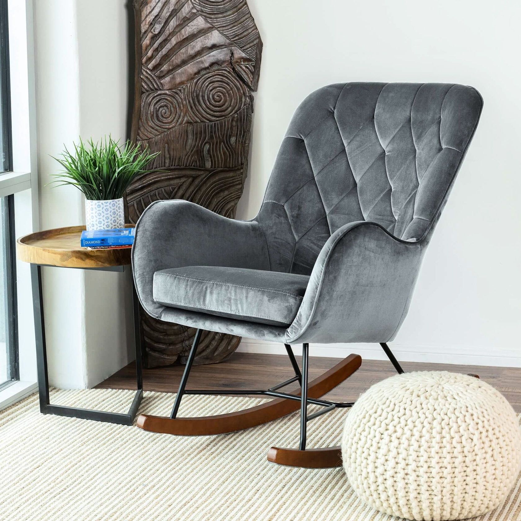 Dark Gray Solid Back Rocking Chair / Perfect for Nursery and Relaxation