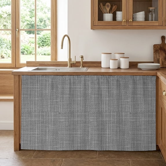 Dark Gray Solid Cabinet Curtains for Kitchen 28"Wx51"L, Cloth Cool Gray Linen Texture Industrial Under Sink Skirt Magic Tape Short Curtain Decorative Privacy Panel for Pantry Cabinet Opening
