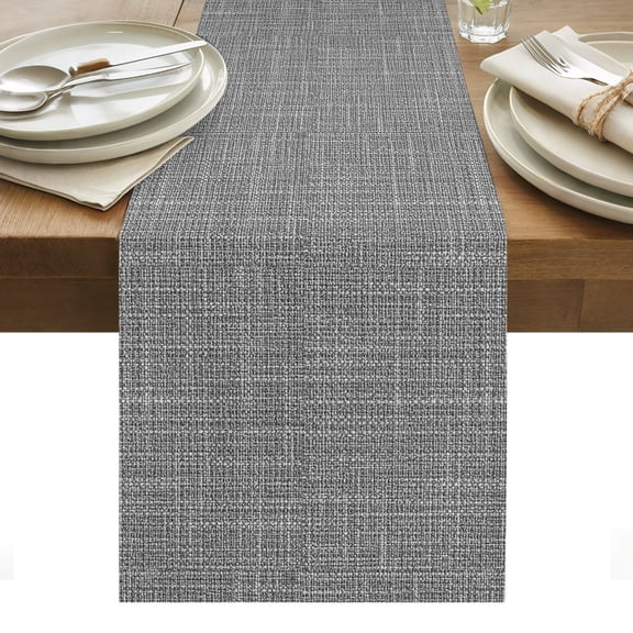 Dark Gray Solid Cotton Linen Table Runner Minimalist Cloth Cool Gray Linen Texture Industrial Dining Table Runners for Home Decor Party Dining Room Restaurant Kitchen Party 13" x 120"