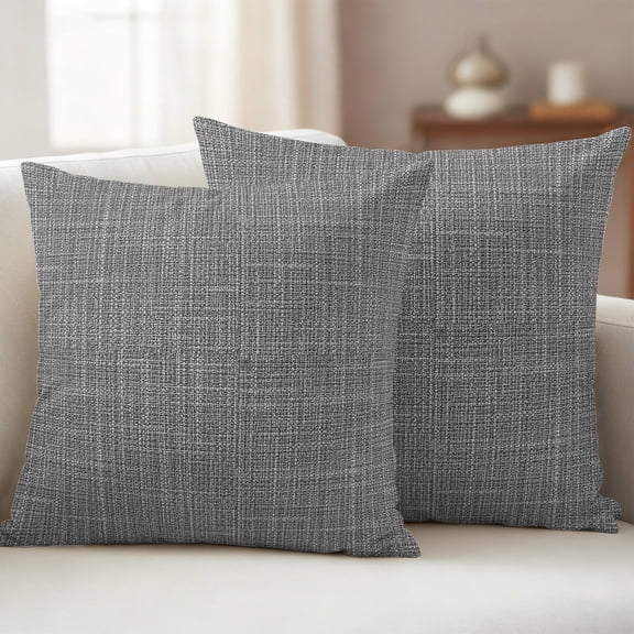 Dark Gray Solid Pillow Covers 2 Pack Minimalist Cloth Cool Gray Linen Texture Industrial Pillowcase Waterproof Outdoor Throw Pillow Cover for Patio Garden Balcony Decorative Square Cushion 16"x16"