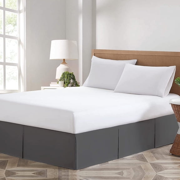 Dark Gray Solid Pleated Bed Skirt Full Size - 9 Inch Drop Split Corner Pleated Bedskirts -Microfiber Box Pleated Bedskirts - Never Lift Your Mattress - Hotel Quality Magic Bed Skirt