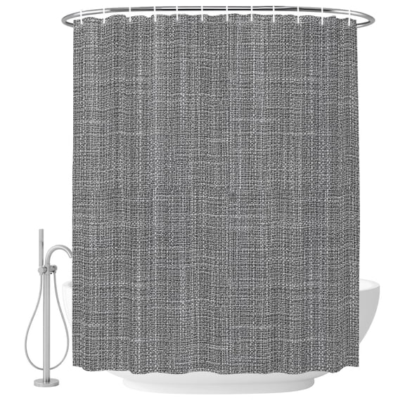 Dark Gray Solid Shower Curtain for Bathroom, Minimalist Cloth Cool Gray Linen Texture Industrial Waterproof Cloth Fabric Bathroom Accessories Set with 9 Rust Proof Plastic Hooks, 36"x72"