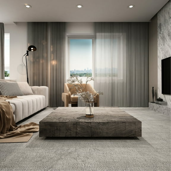 Dark Gray Solid Wood Low Coffee Table, Rough Feature, 47.1"x47.1"x8.78", 84.21lb Profile Gray, 84.21lbs Weight