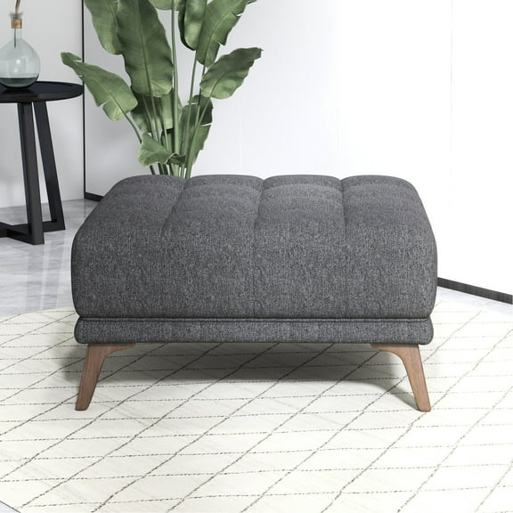 Dark Gray Square - Mid-century Modern Chic, Linen Upholstery, Stable Solid Wood Legs, Practical Footrest And Coffee Table In Legs For Stability