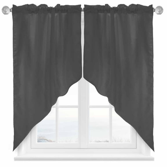 Dark Gray Swag Valances for Windows 2 Pack Solid Color Swag Kitchen Curtains 36 Inches Long Rod Pocket Short Window Treatment for Kitchen Bathroom 28"x36"