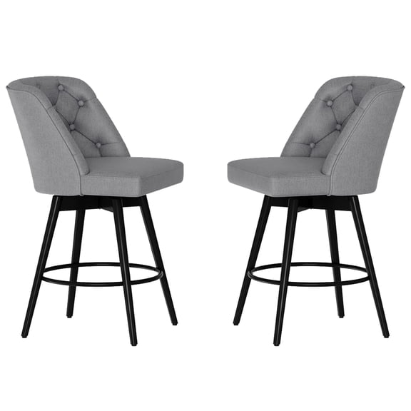 Dark Gray Swivel Bar Stools, Modern Bar Stools Set of 2 with Backs, 26 Inch Counter Height Bar Stools for Kitchen Island, Comfortable Swivel Bar Stools Upholstered, Barstools with Iron Footrest