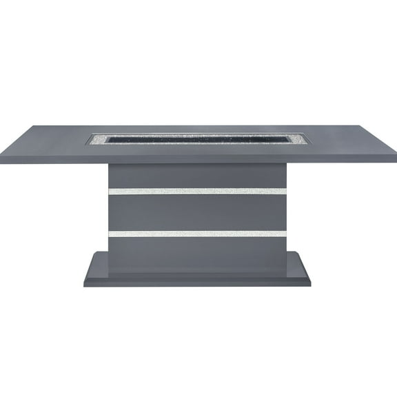 Dark Gray Table With Glass And Acrylic Materials Glitter Accents High Gloss Rectangular Shape Pedestal Base Dining Center Ornaments