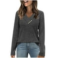 thumbnail image 1 of Dark Gray Womens Crochet Thermal Striped Plain Tshirts Tops Tee for Women Long Sleeve V Neck Spandex Winter Fall Tee Shirt Button 2025 Clothes Fashion Regular Fit Y2K S, 1 of 7