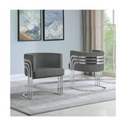 Dark Gray Velvet Accent Barrel Leisure Chair with Silver Chrome Legs