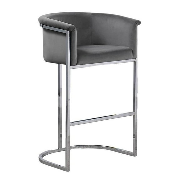 Dark Gray Velvet Counterheight Chair (Single) with Silver Metal Chrome Base