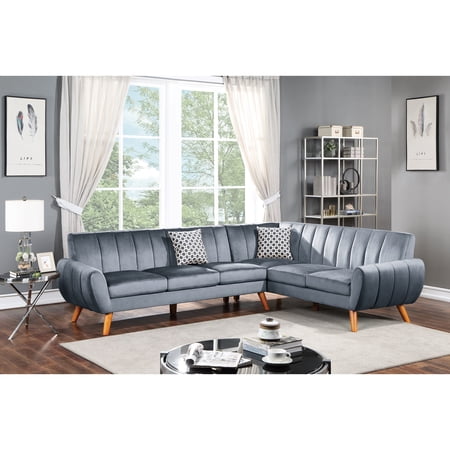 2pc Dark Gray Velvet Sectional, 111"w X 85"d 33"h, Wood Structured Frame Sectional , Installed