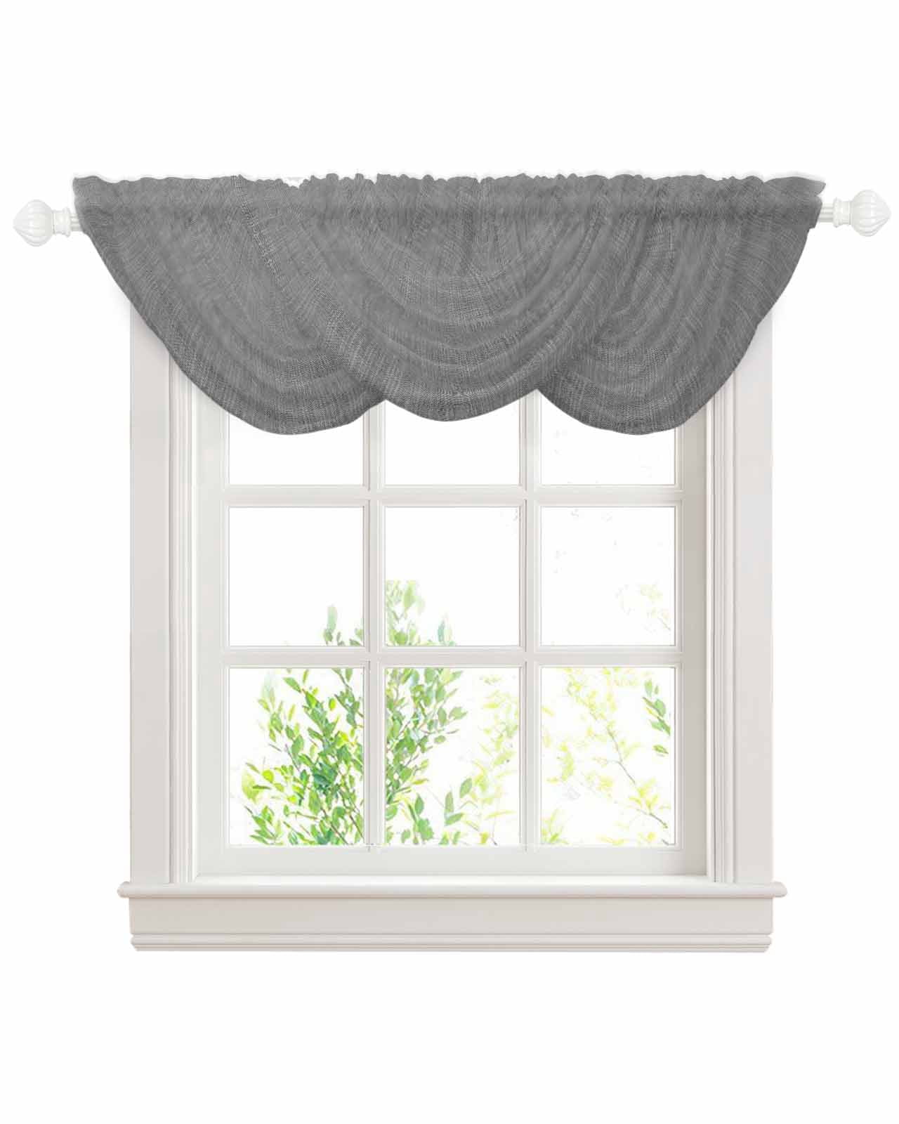 Dark Gray Waterfall Valances for Windows, Farmhouse Burlap Solid Grey ...