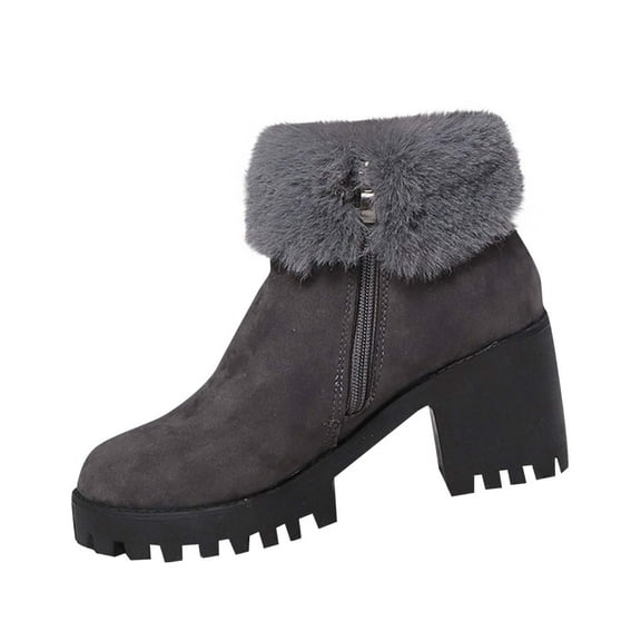 Dark Gray Women'S Zip-Up Boots With Chunky Platform, Ideal For Adding Height And Confidence To Any Outfit