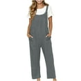 thumbnail image 1 of Dark Gray Women Thin Overall Straight Leg Plain Long Leg Pants Loose Fit Jumpsuits Pants Romper for Women Faux Linen Lounge Summer Fall Pants 2025 Clothes 4XL, 1 of 8