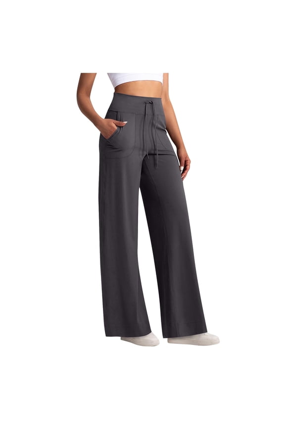 Dark Gray Womens Track Gym Yoga Stretch Running Pants for Ladies Loose Fit Nude Pleated High Waisted Paperbag Skin Colored Straight Leg Plain Long Leg Summer Fall 2026 XL