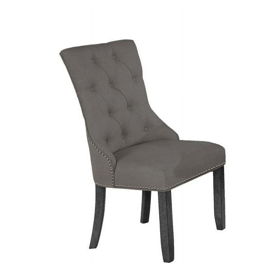 Dark Gray Wood Dining Chairs Upholstered with Dark Gray Linen Fabric (Set of 2)