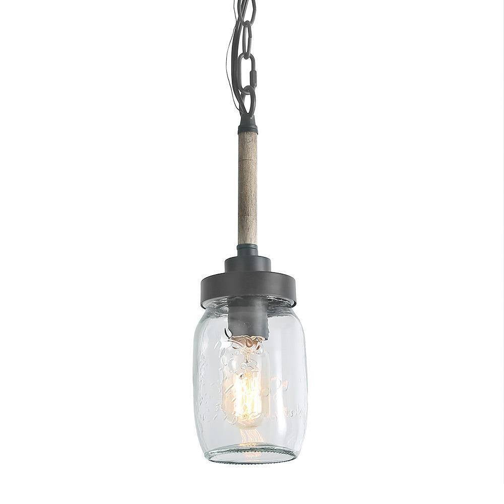 LNC Dark Gray Wood Grain Mini Pendant with Clear Glass Jar, LED Kitchen Island Light