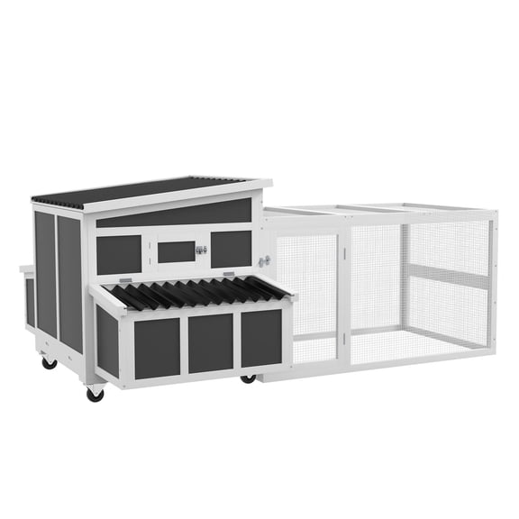 Dark Gray Wooden Chicken Coop for 6 Chickens - Large Run & Nesting Box - Outdoor Poultry Cage with Pull-Out Tray