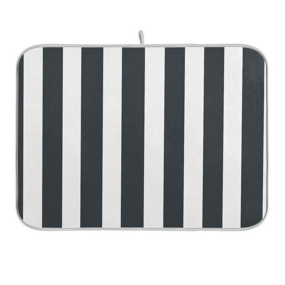 Dark Gray and White Striped Dish Drying Mat 16x18 Absorbent Microfiber Draining Rack Pad for Kitchen Counter Sink
