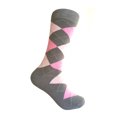 thumbnail image 1 of Dark Gray with Pink and Light Pink Mid-Calf Argyle Plaid Tartan Scottish Style Men's Dress Casual Socks, 1 of 1