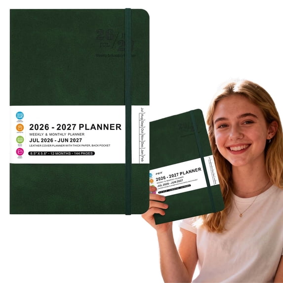 Dark Green 2026-2027 Academic Planner, Weekly & Monthly Agenda Book, for Class Timetables, Study Goals, office Deadlines and Everyday Organization